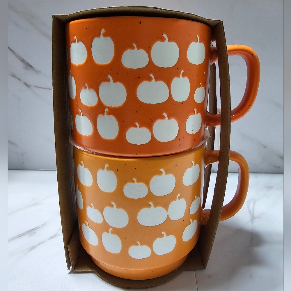 Sheffield Home stackable ceramic pumpkin print mugs